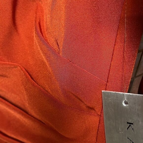 TANGERINE Prom Gown Kay Unger Long Sleeve  Asymmetrical Lined  Core NWT size 6 - Picture 9 of 9